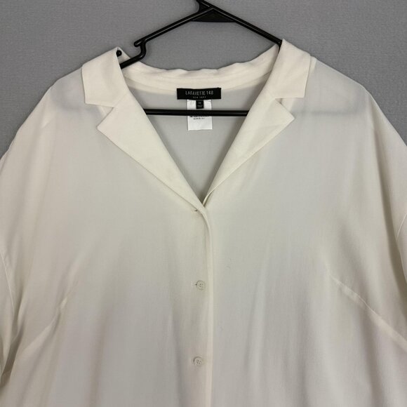 Lafayette 148 New York Shirt Womens 1X White Silk Button Front Rolled Sleeve - Picture 3 of 10